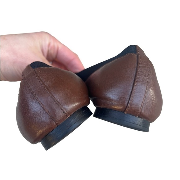 Tory Burch Caroline black and brown leather logo ballet flat shoes size 6.5 - Picture 5 of 14